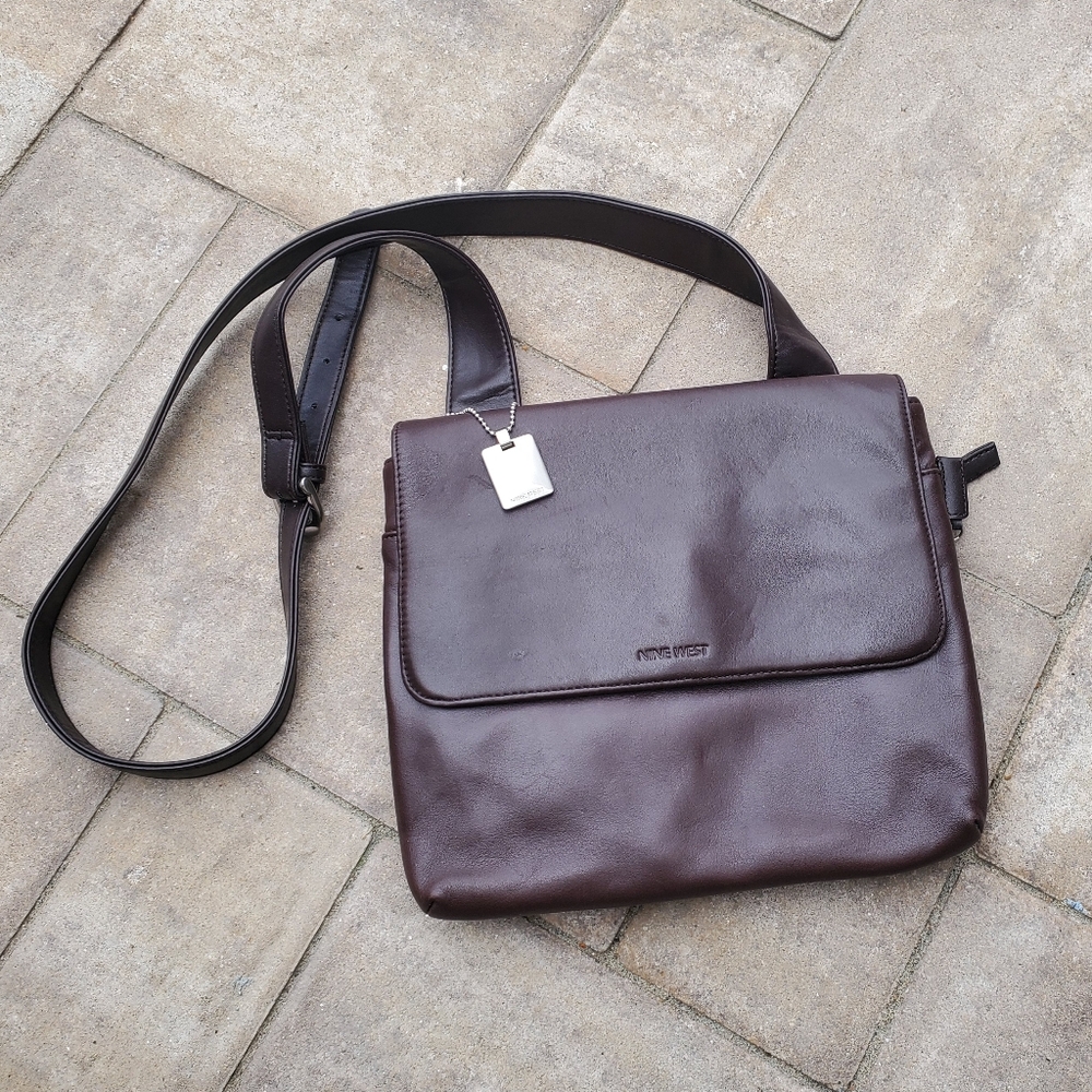 Nine West Brown‎ Leather Shoulder Bag Crossbody Y2K Business Casual Collegiate
